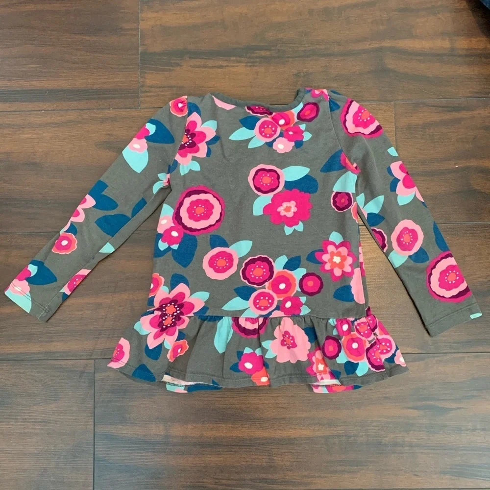 Gymboree Gray Floral Ruffle Bottom Long Sleeve Blouse